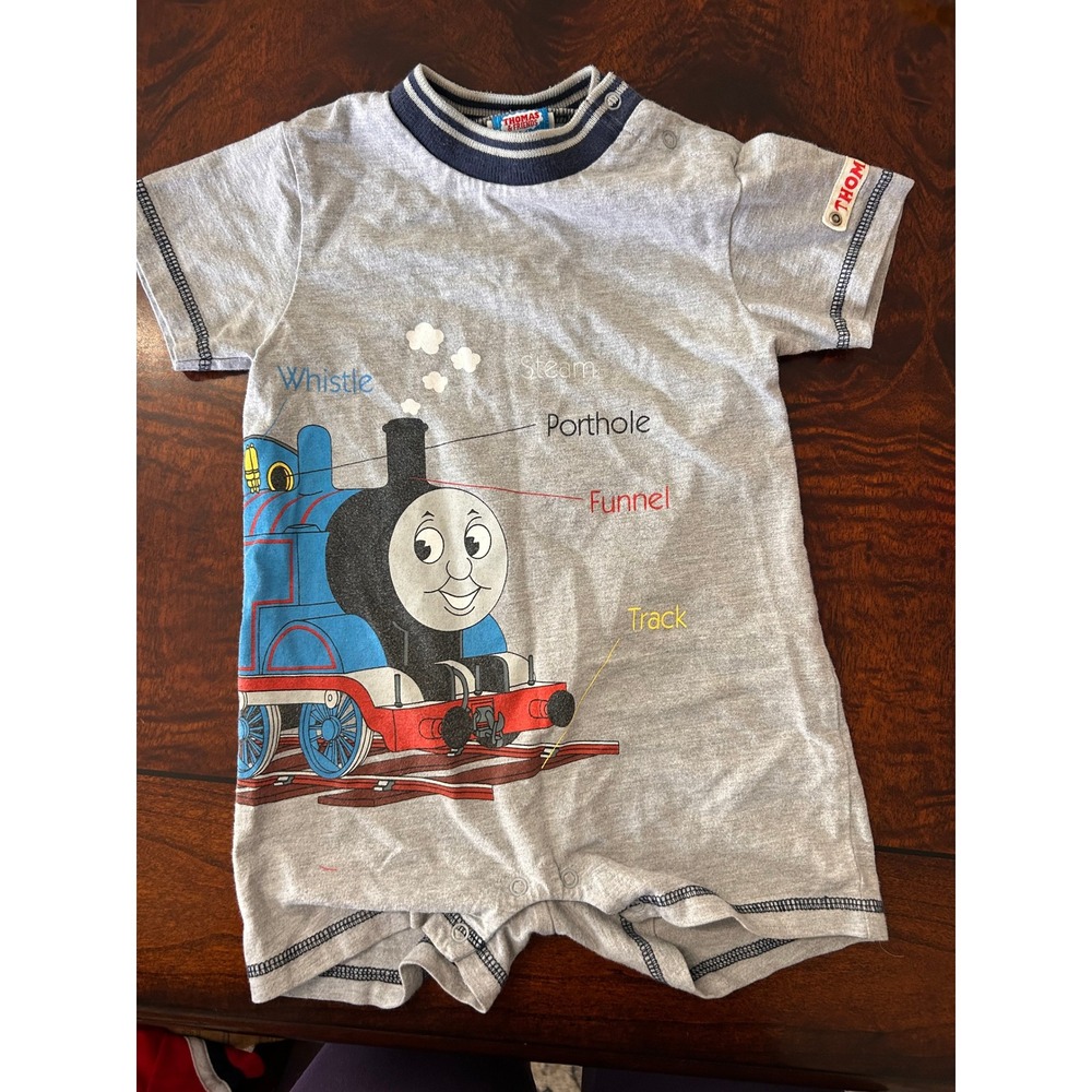 Vintage 2002 Thomas & Friends Gray Graphic Romper Short Sleeve 12M 153505T